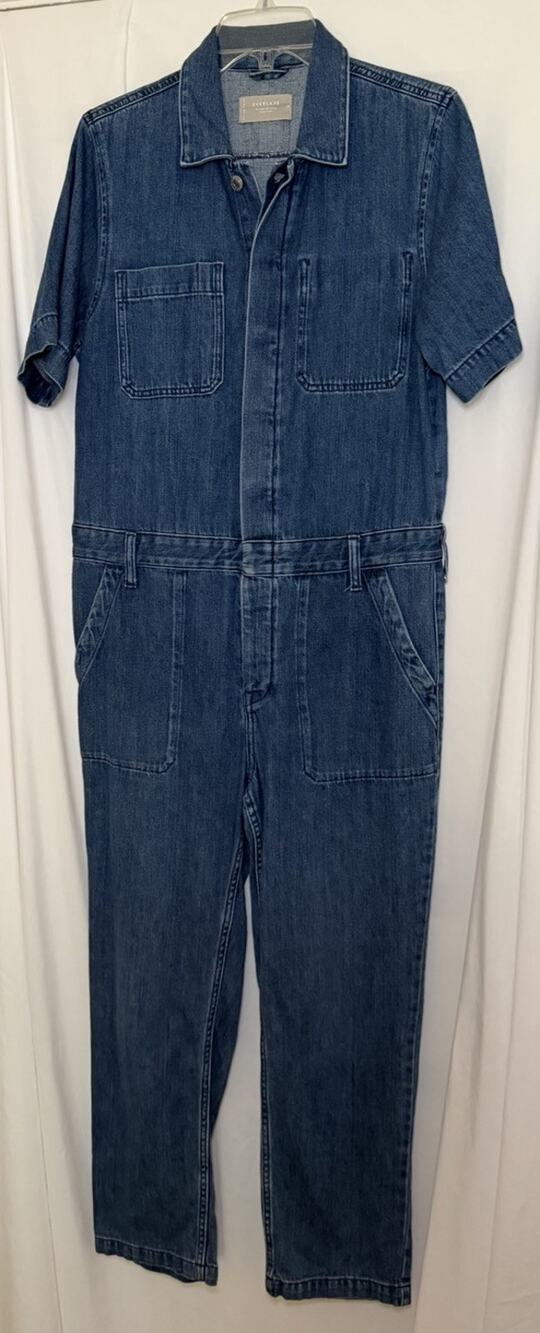 Everlane Denim Jumpsuit Supersoft 10 Blue Utility Coverall Short Sleeve